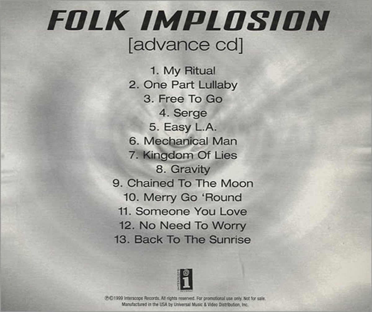 The Folk Implosion One Part Lullaby US Promo CD album