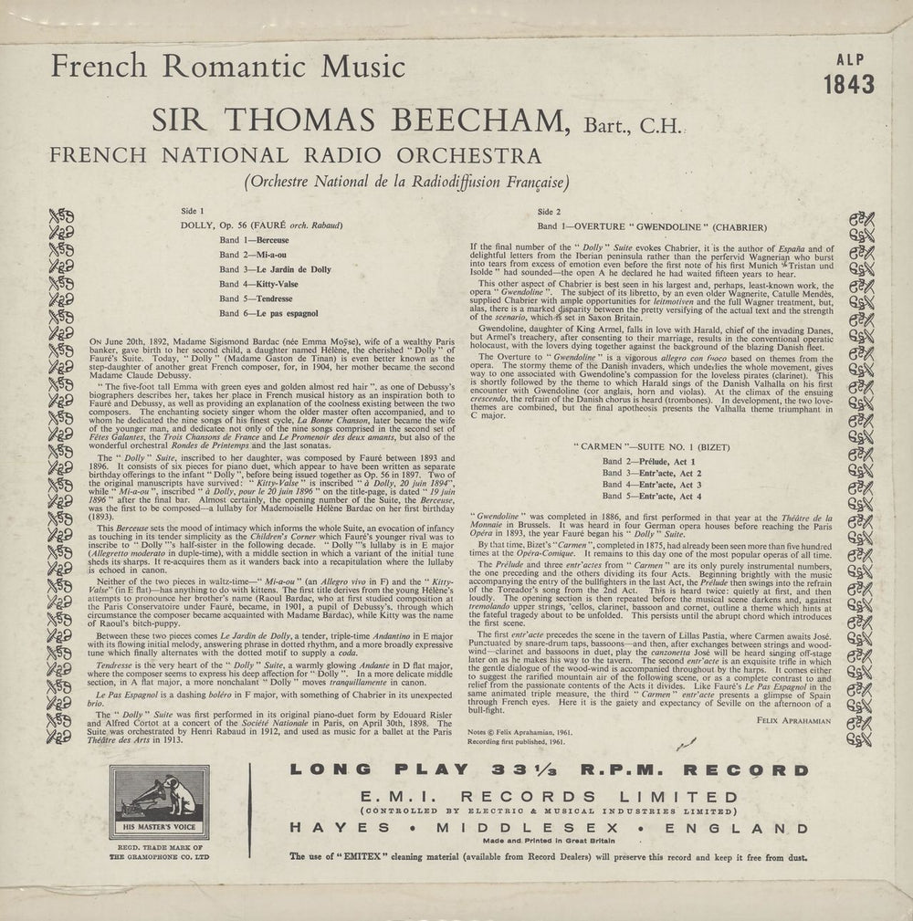 The French National Radio Orchestra French Romantic Music UK vinyl LP album (LP record)