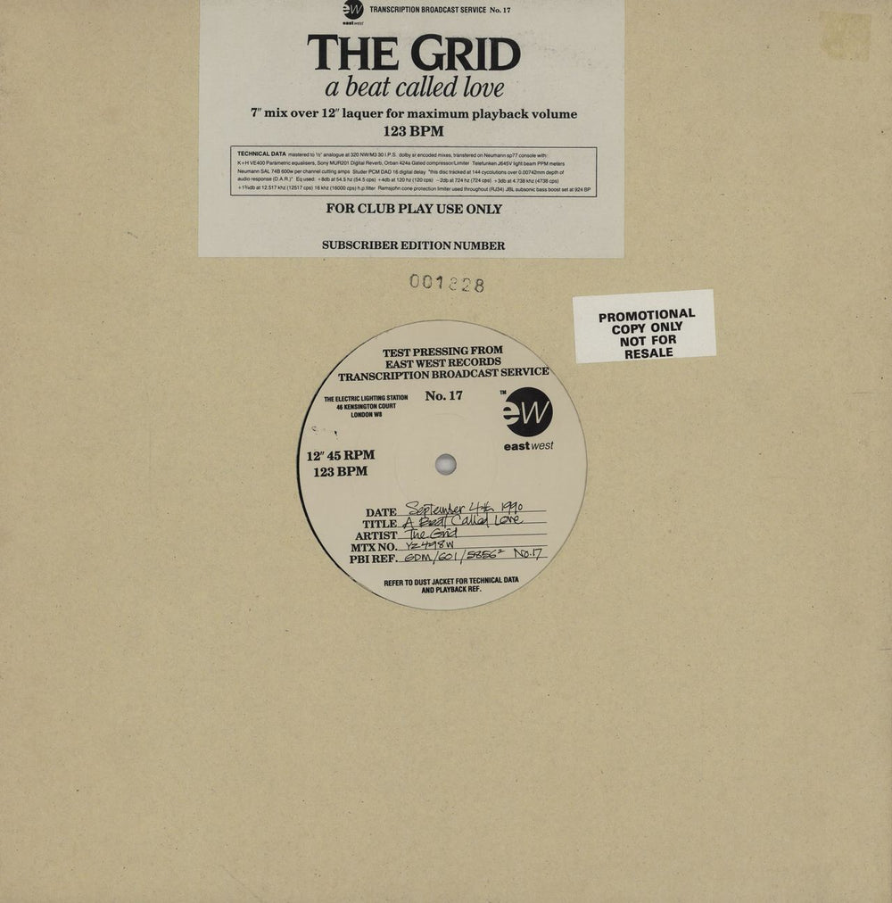 The Grid A Beat Called Love - Mock Test Pressing UK 12" vinyl single (12 inch record / Maxi-single) YZ498W