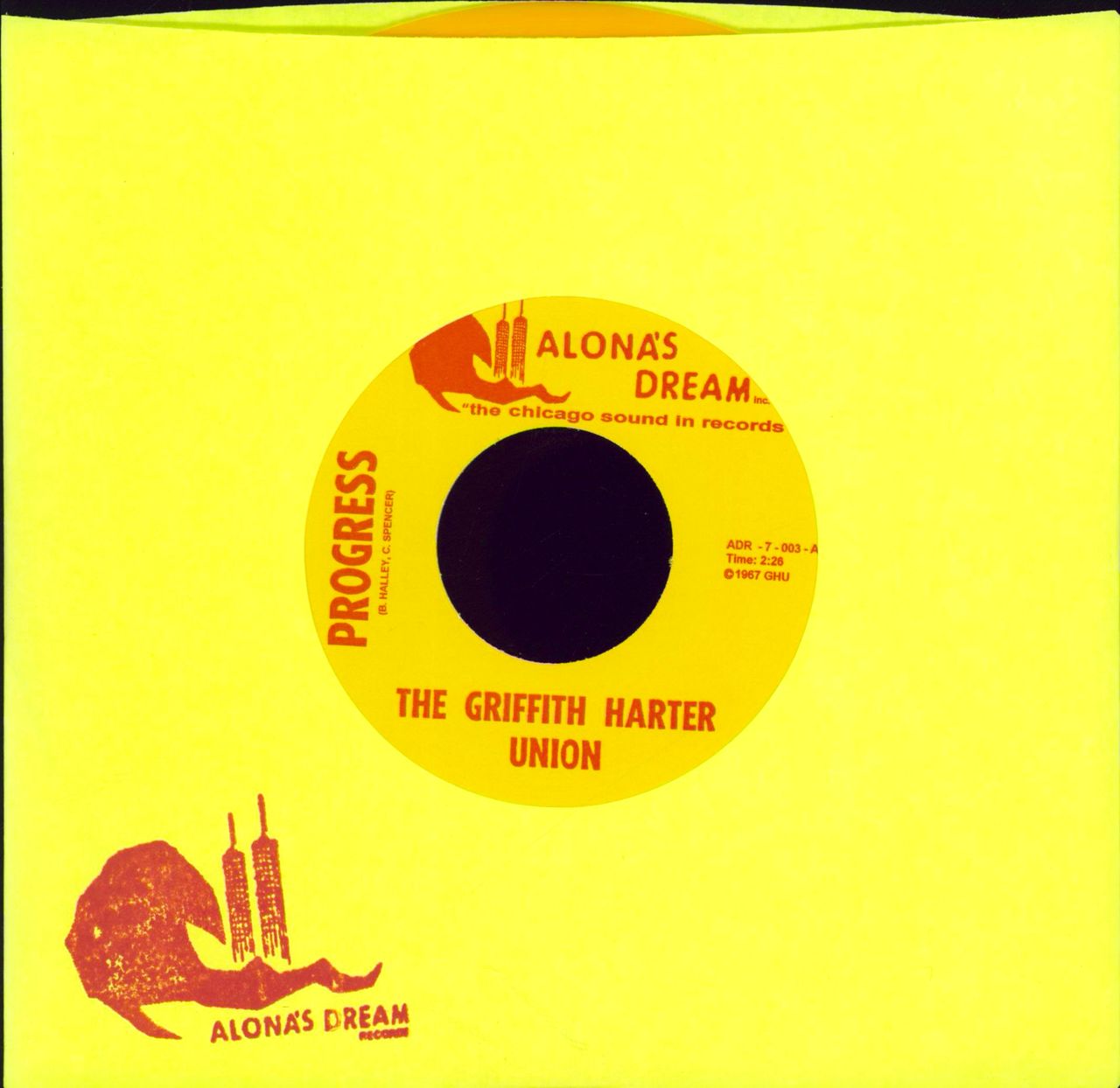 The Griffith Harter Union Progress - Yellow Vinyl US 7" vinyl single (7 inch record / 45) ADR-7-003