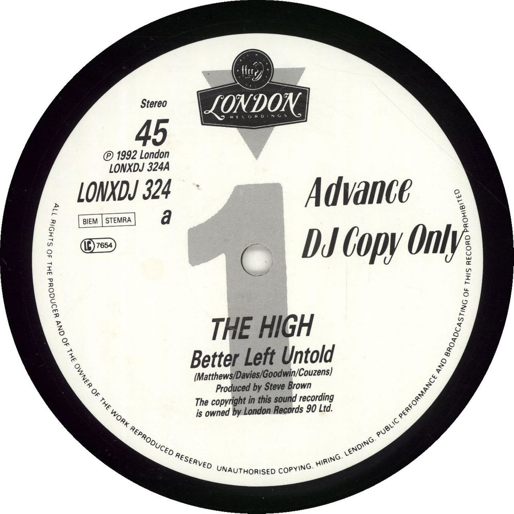 The High Better Left Untold UK 12" vinyl single (12 inch record / Maxi-single) LONXDJ324
