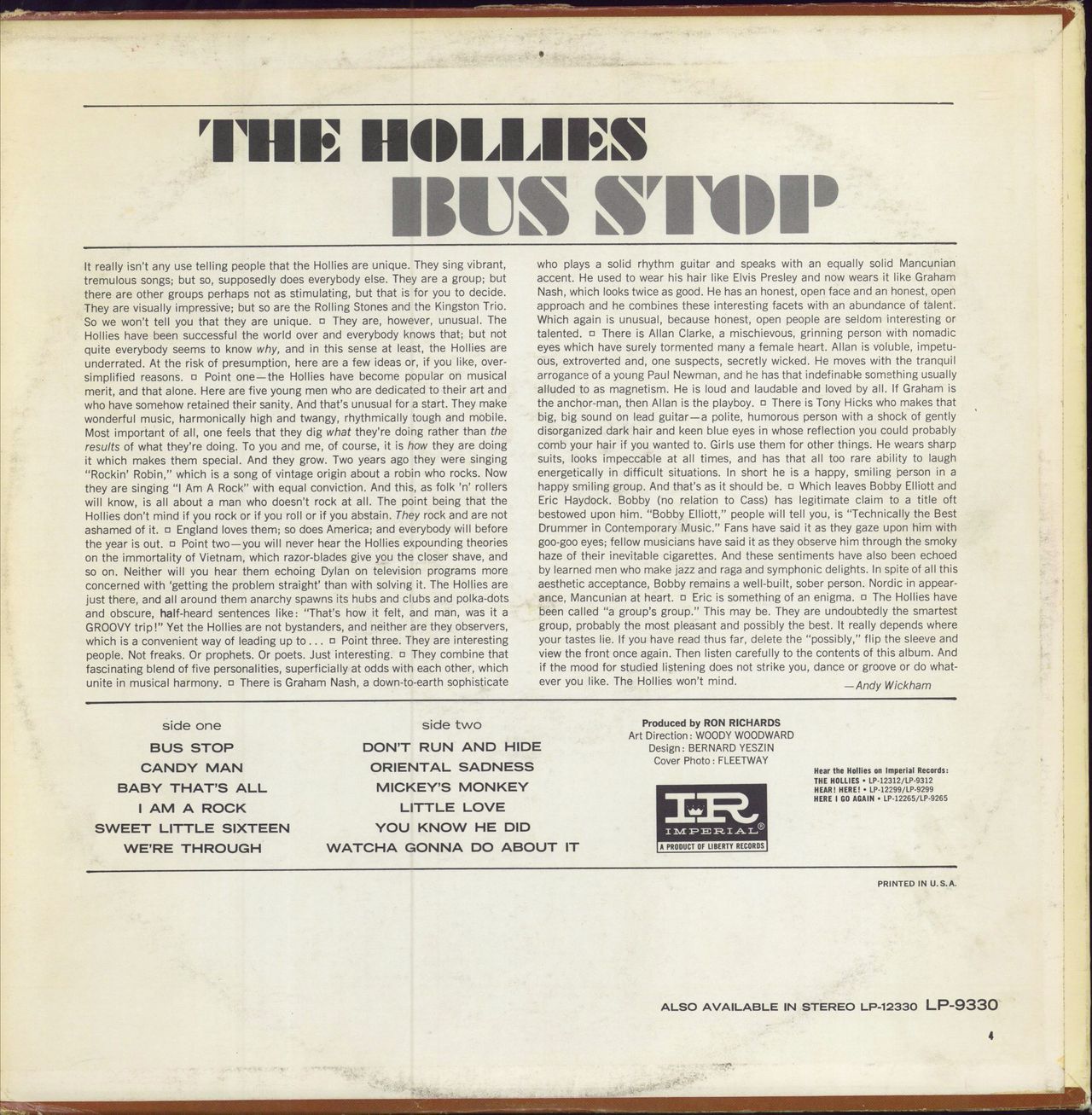 The Hollies Bus Stop-VG/EX US vinyl LP album (LP record)