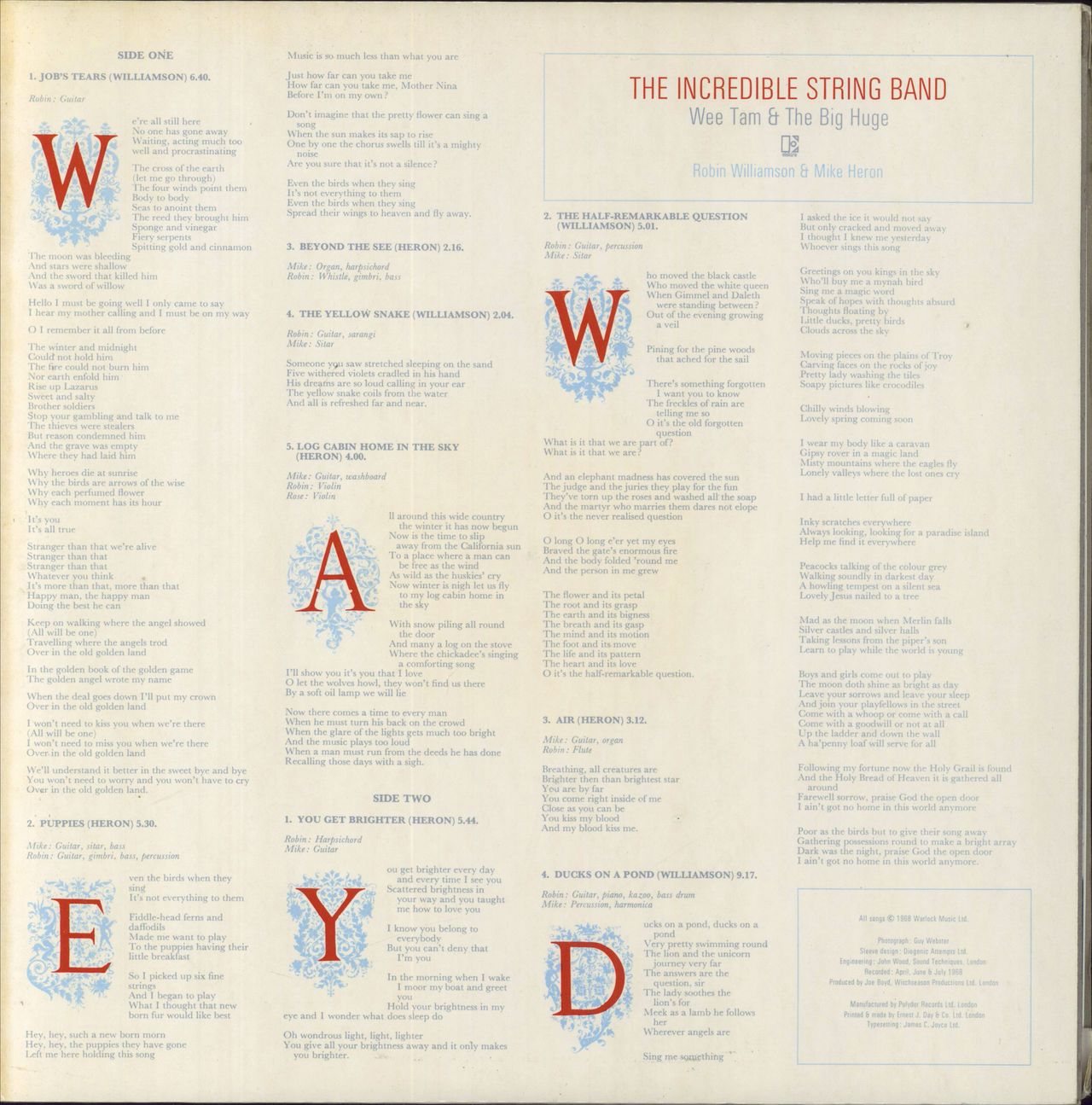 The Incredible String Band Wee Tam & The Big Huge - EX UK 2-LP vinyl record set (Double LP Album) EKS74036/37