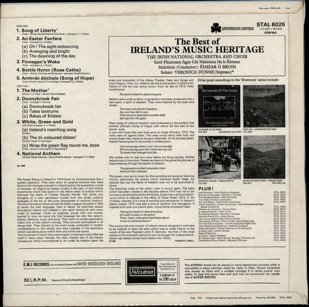 The Irish National Orchestra & Choir The Best Of Ireland's Music Heritage UK vinyl LP album (LP record)
