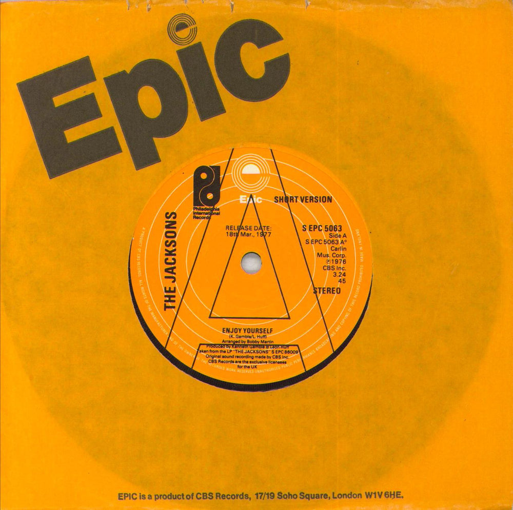 The Jackson Five Enjoy Yourself UK Promo 7" vinyl single (7 inch record / 45) SEPC5063