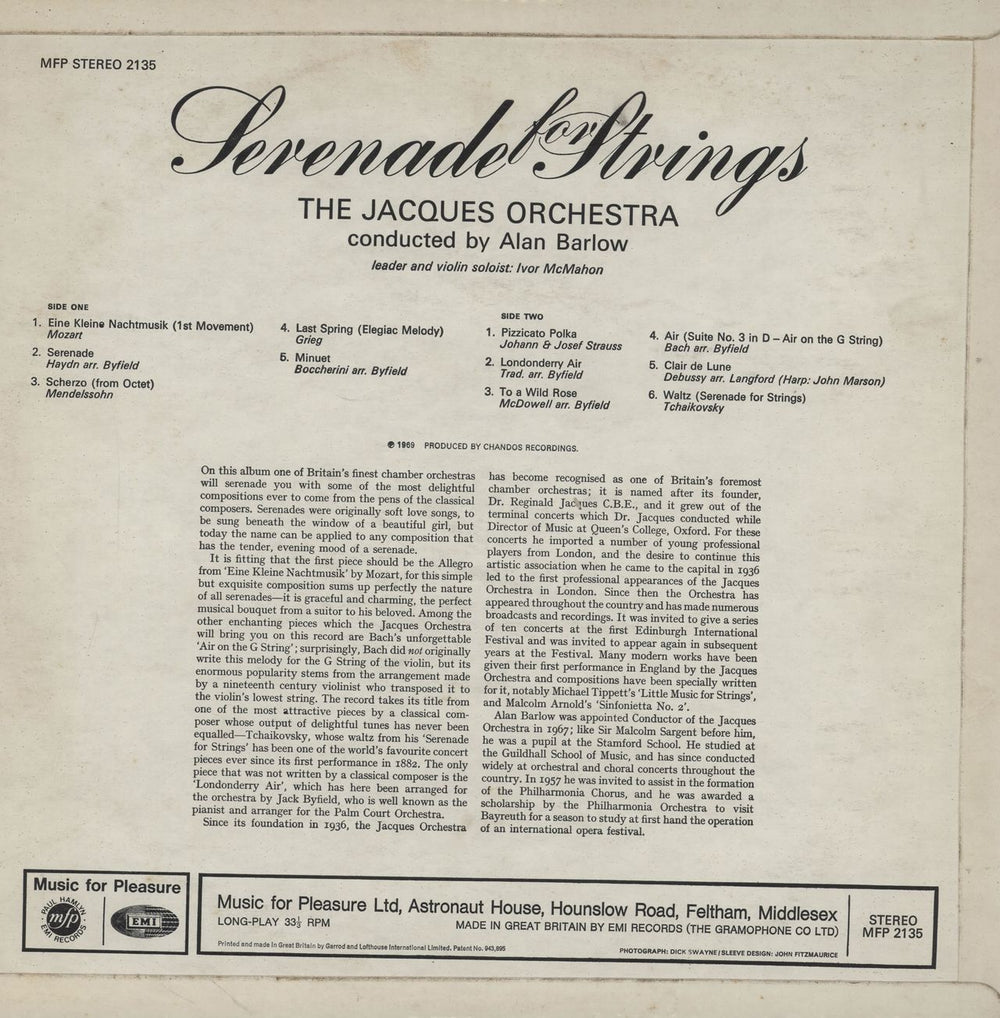 The Jacques Orchestra Serenade For Strings UK vinyl LP album (LP record)