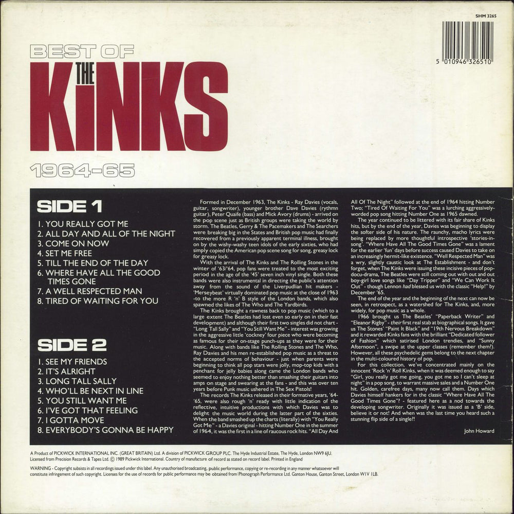 The Kinks Best Of The Kinks 1964-65 UK vinyl LP album (LP record) 5010946326510