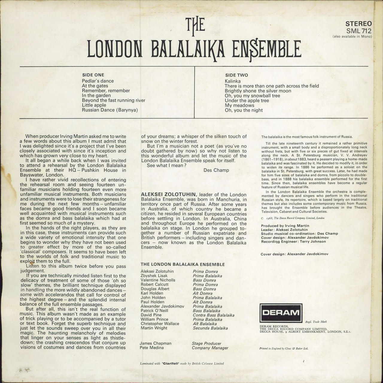 The London Balalaika Ensemble The London Balalaika Ensemble UK vinyl LP album (LP record)
