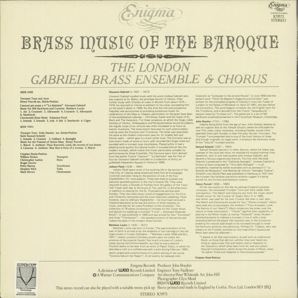 The London Gabrieli Brass Ensemble Brass Music Of The Baroque UK vinyl LP album (LP record)