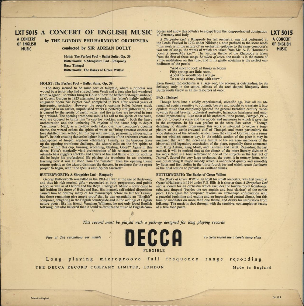 The London Philharmonic Orchestra A Concert Of English Music UK vinyl LP album (LP record)