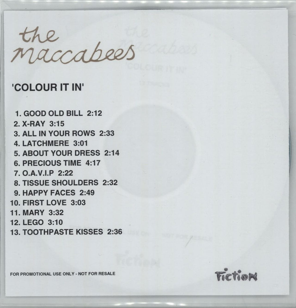 The Maccabees Colour It In UK Promo CD-R acetate CD-R