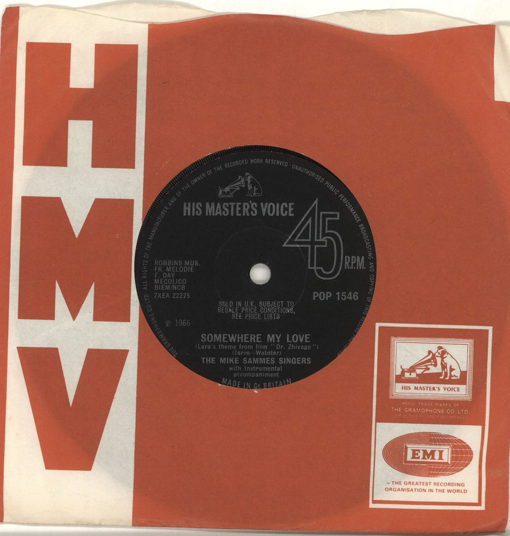 The Mike Sammes Singers Somewhere My Love - Solid UK 7" vinyl single (7 inch record / 45) POP1546