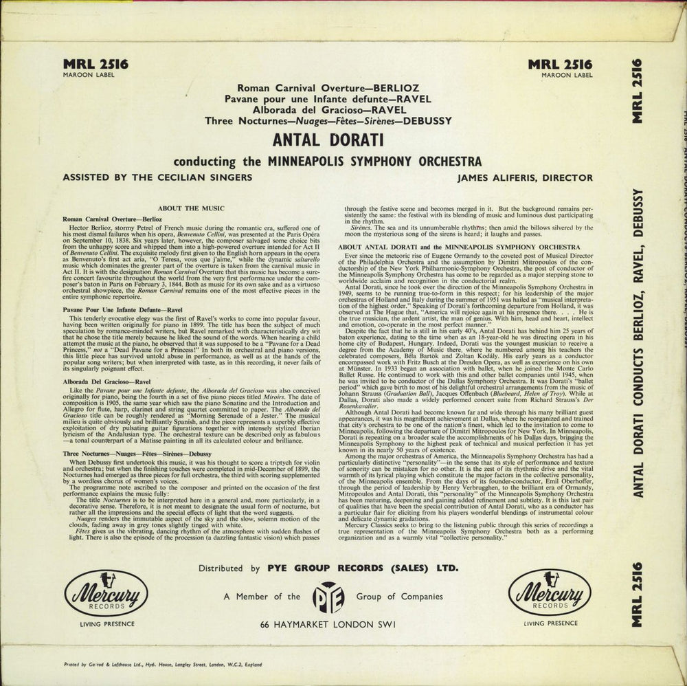 The Minneapolis Symphony Orchestra Berlioz / Ravel / Debussy UK vinyl LP album (LP record)
