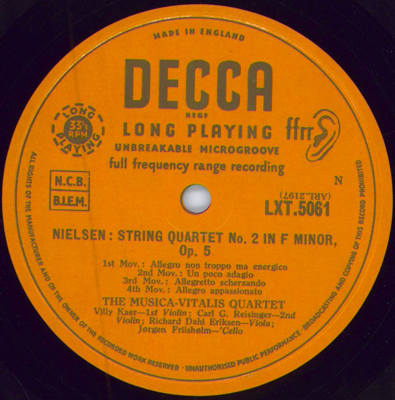 The Musica-Vitalis Quartet Nielsen: String Quartet No. 2 In F Minor / Holmboe: String Quartet No. 2, Opus 47 UK vinyl LP album (LP record) 4JILPNI786410