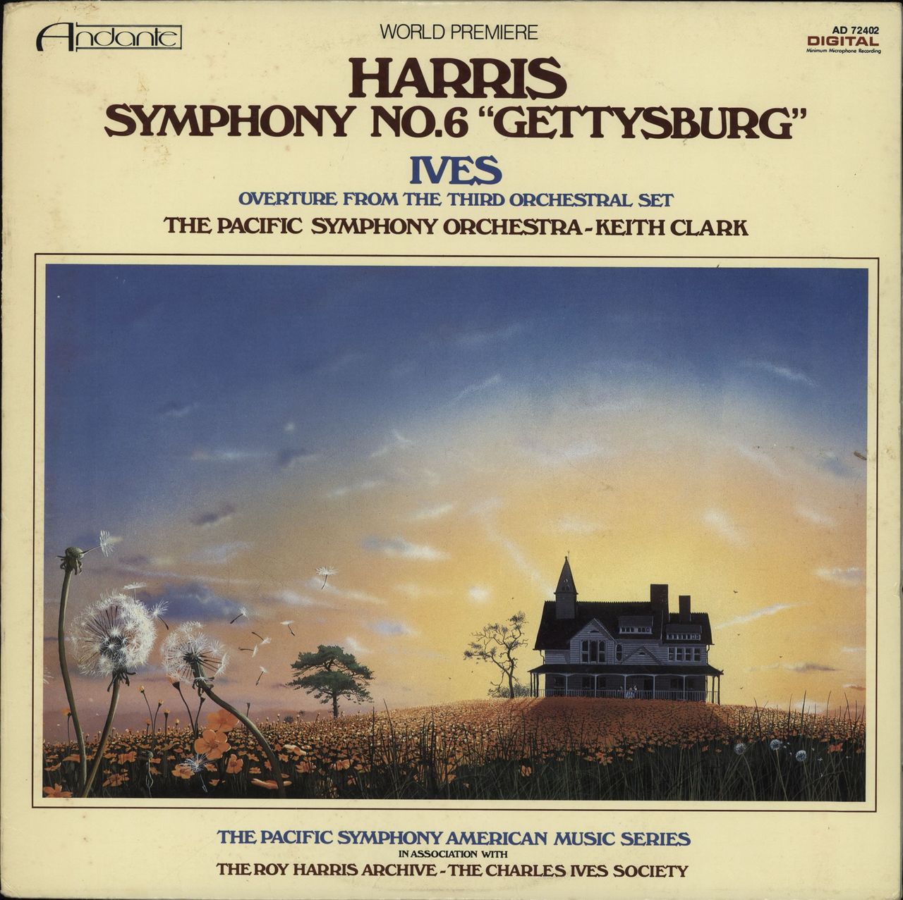 The Pacific Symphony Orchestra Harris: Symphony No. 6 "Gettysburg" / Ives: Overture From the Third Orchestral Set US vinyl LP album (LP record) AD72402