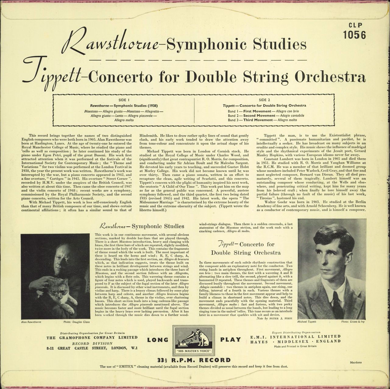 The Philharmonia Orchestra Rawsthorne: Symphonic Studies / Tippett: Concerto For Double String Orchestra UK vinyl LP album (LP record)