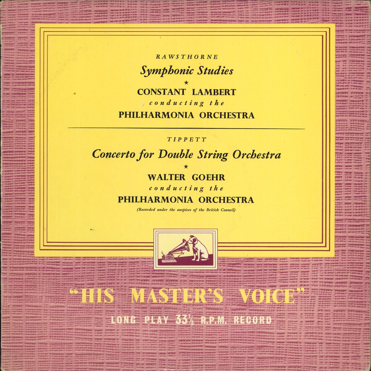 The Philharmonia Orchestra Rawsthorne: Symphonic Studies / Tippett: Concerto For Double String Orchestra UK vinyl LP album (LP record) CLP1056