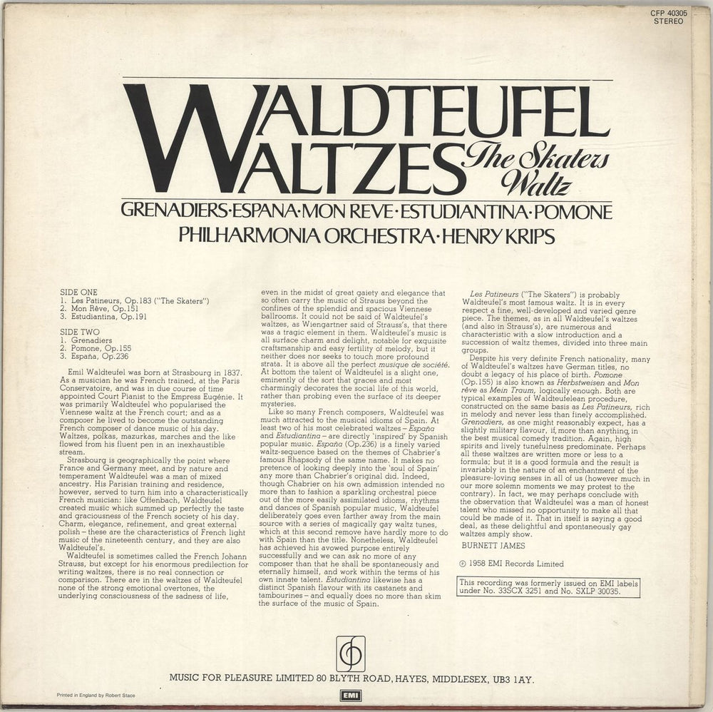 The Philharmonia Orchestra Waldteufel Waltzes UK vinyl LP album (LP record)
