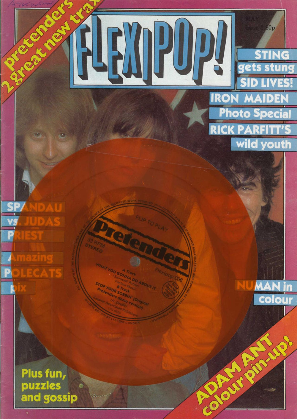 The Pretenders Flexipop! Magazine 6 + Orange Flexi UK magazine FLEXIPOP006