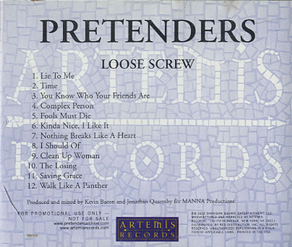 The Pretenders Loose Screw US Promo CD album (CDLP) ARTCD-175