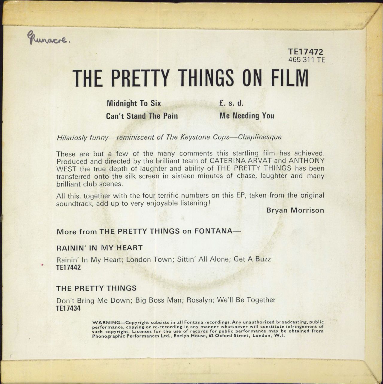 The Pretty Things On Film EP UK 7