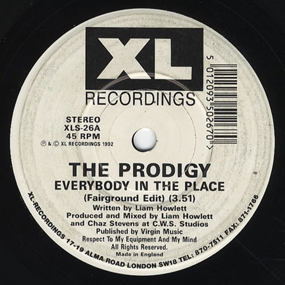 The Prodigy Everybody In The Place UK 7" vinyl single (7 inch record / 45) XLS-26