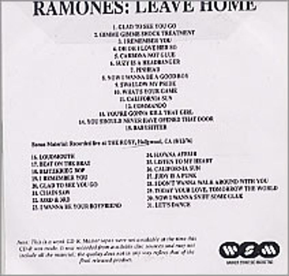 The Ramones Leave Home UK Promo CD-R acetate CD ACETATE