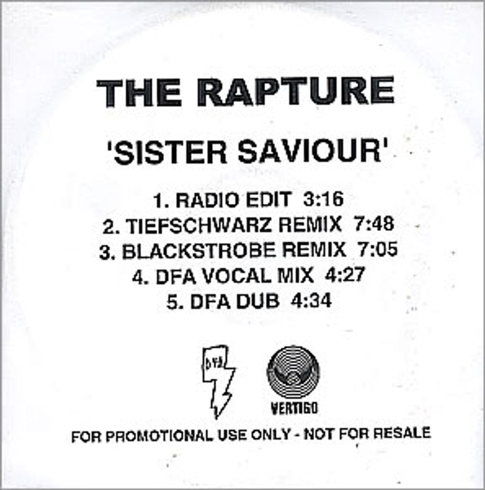 The Rapture Sister Saviour UK Promo CD-R acetate CD-R ACETATE