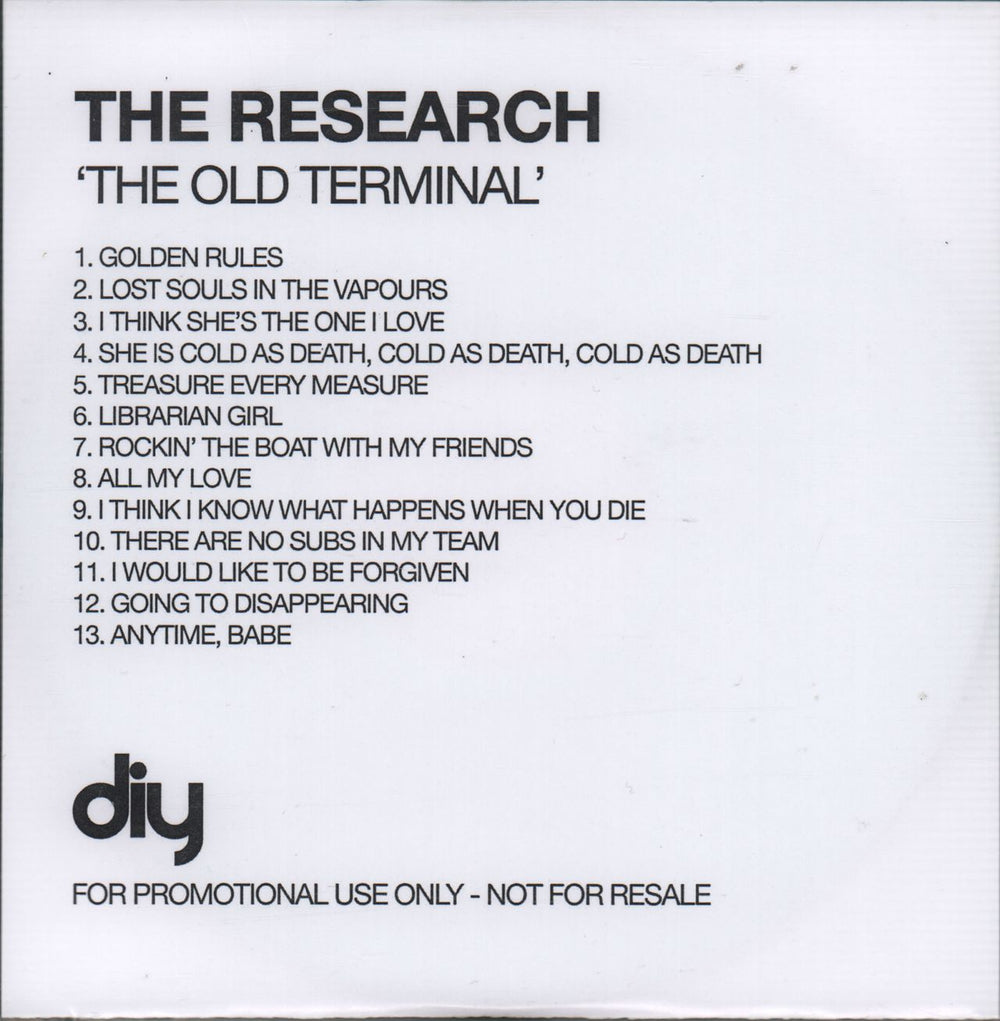 The Research The Old Terminal UK Promo CD-R acetate CD-R