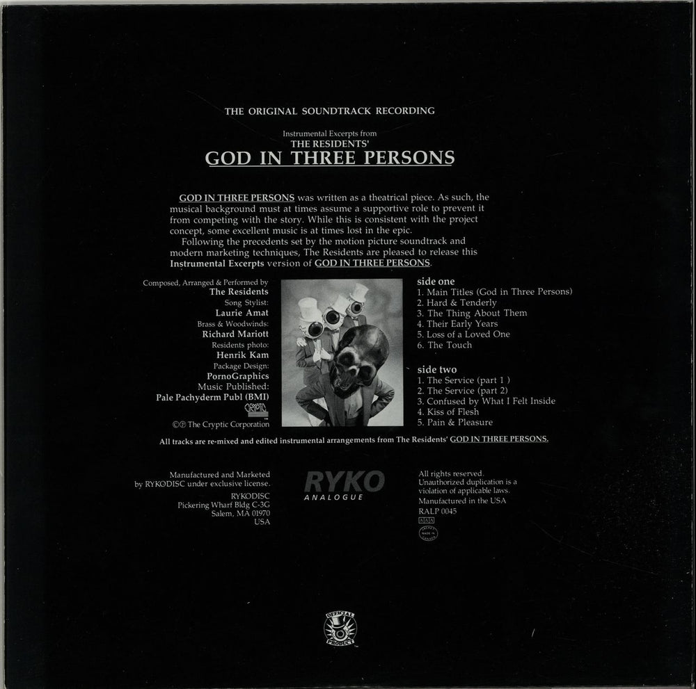 The Residents God In Three Persons Soundtrack - Clear Vinyl US vinyl LP album (LP record) RALP0045