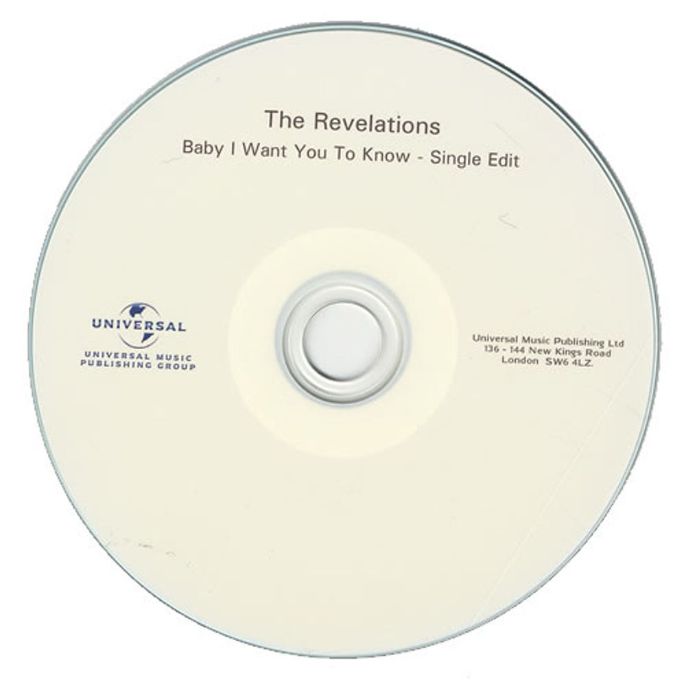 The Revelations Baby I Want You To Know UK Promo CD-R acetate CD-R ACETATE