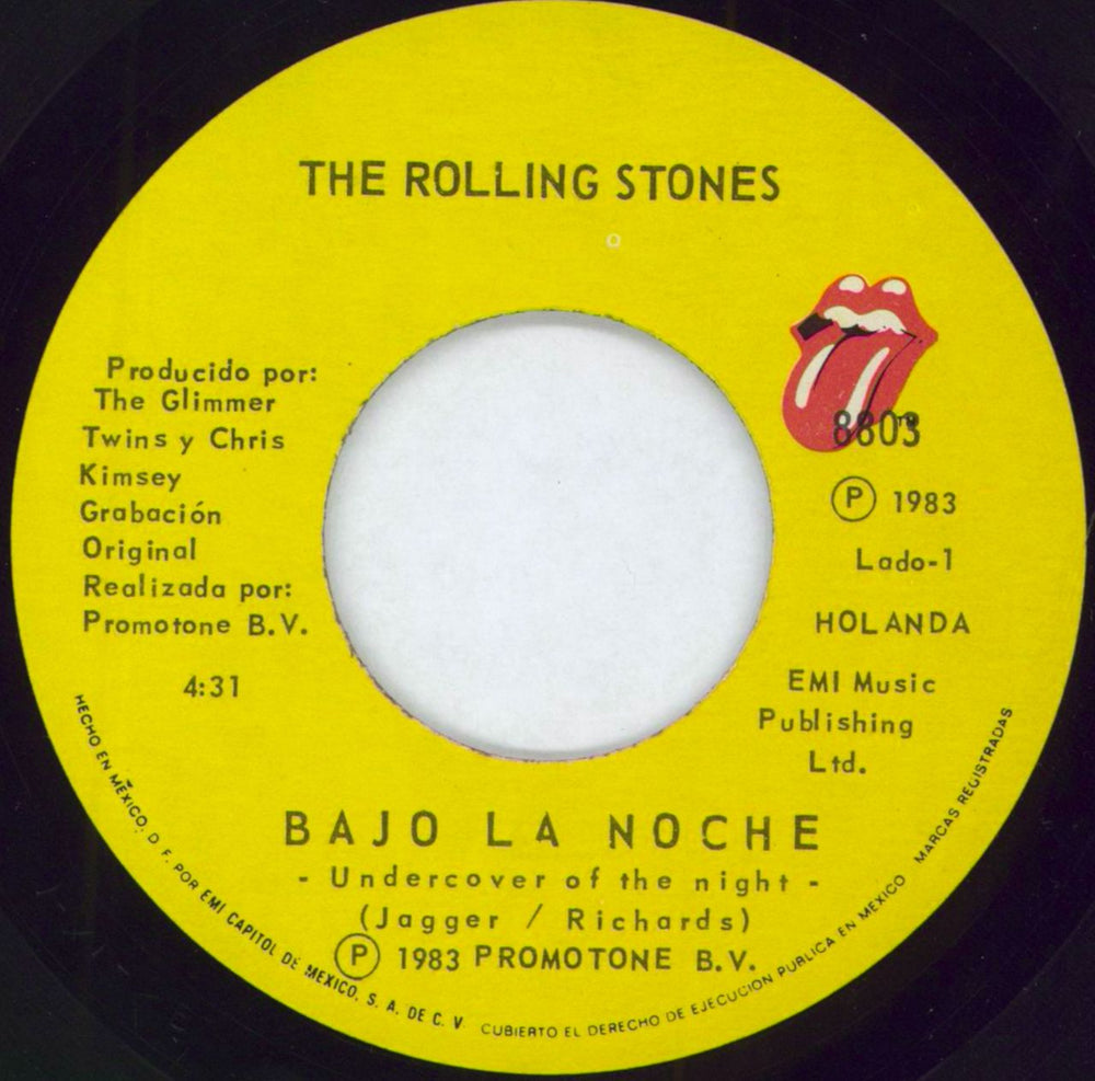 The Rolling Stones Bajo La Noche - Undercover Mexican 7" vinyl single (7 inch record / 45) ROL07BA156401