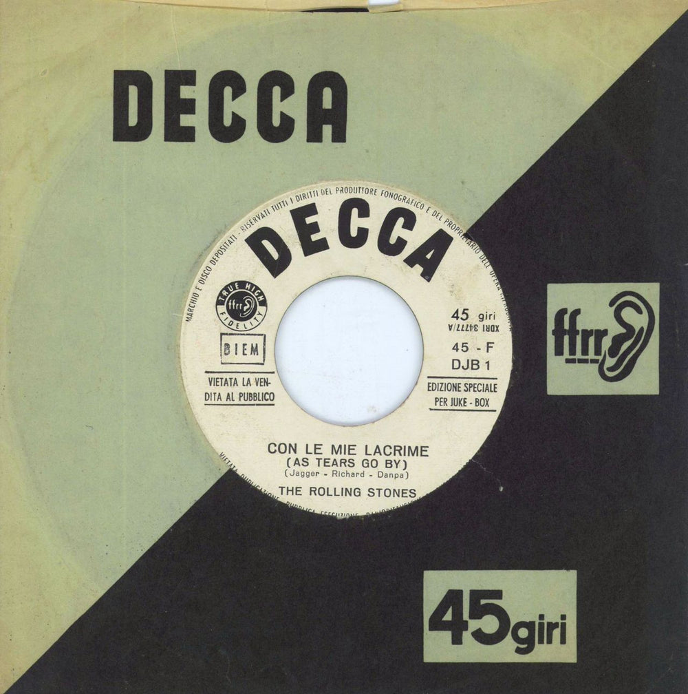 The Rolling Stones Con Le Mie Lacrime (As Tears Go By) Italian Promo 7" vinyl single (7 inch record / 45) DJB1