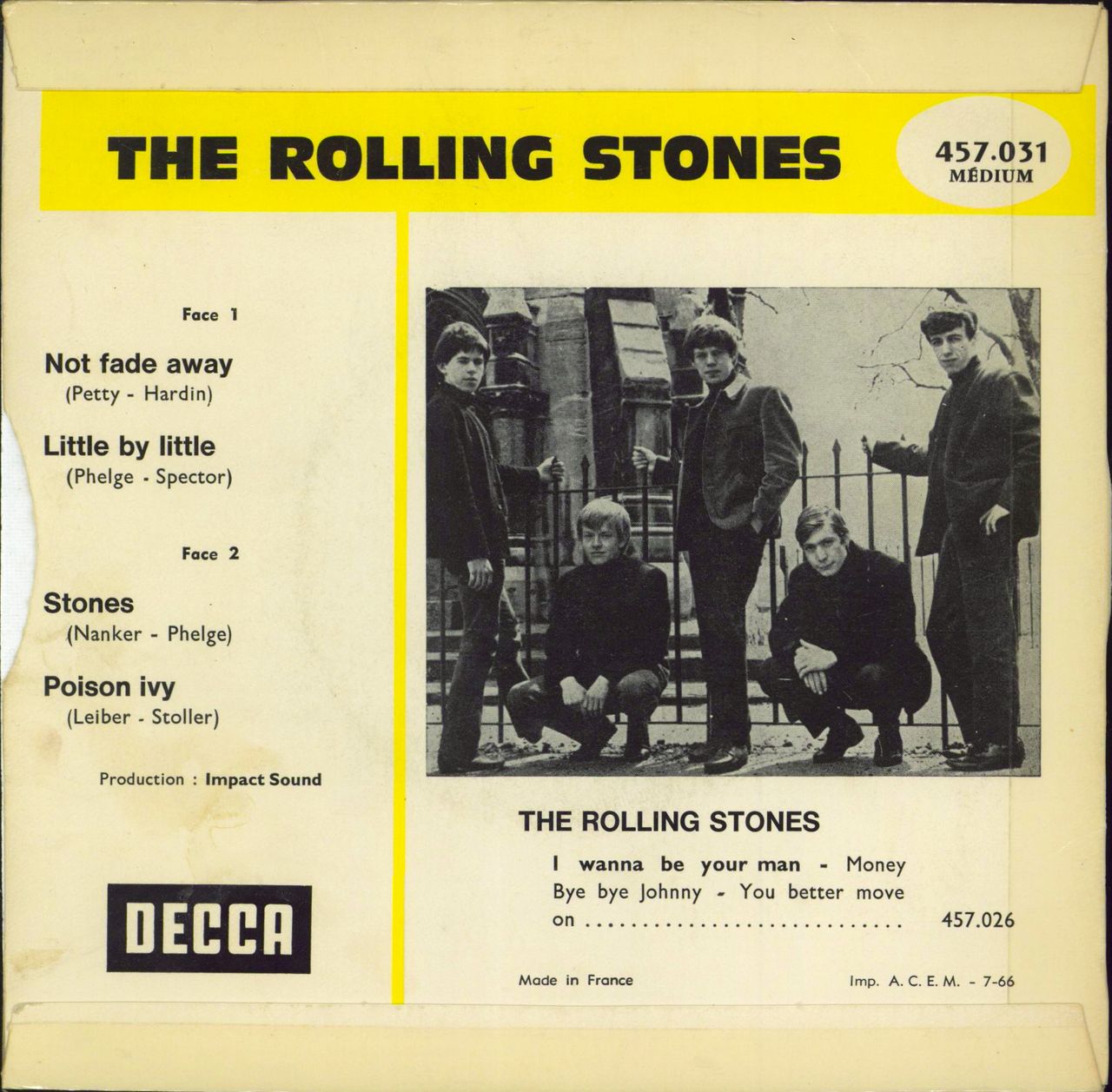 The Rolling Stones Not Fade Away E.P. - Lozenge - 7-66 French 7" vinyl single (7 inch record / 45)
