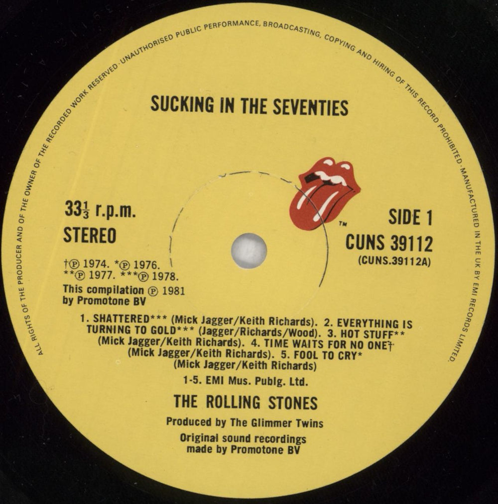 The Rolling Stones Sucking In The Seventies + Inner - EX - Sample Sticker UK vinyl LP album (LP record) ROLLPSU819024