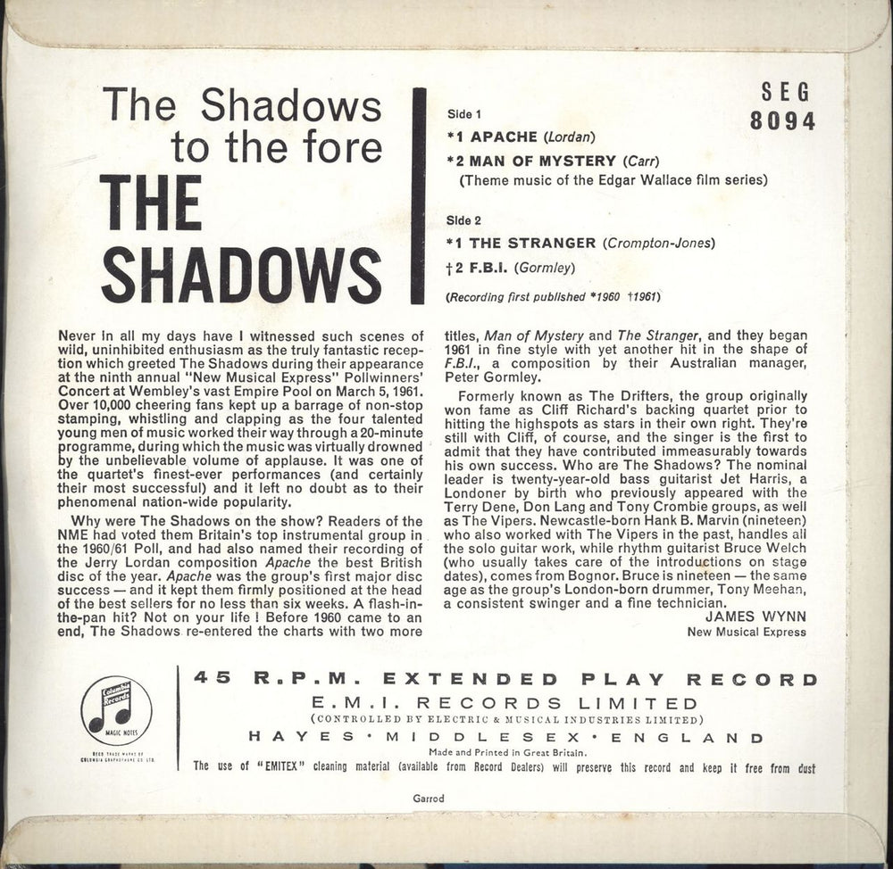 The Shadows To The Fore EP - 2nd UK 7" vinyl single (7 inch record / 45)