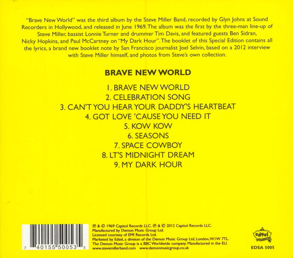 The Steve Miller Band Brave New World: Remastered UK CD album (CDLP) 740155500535