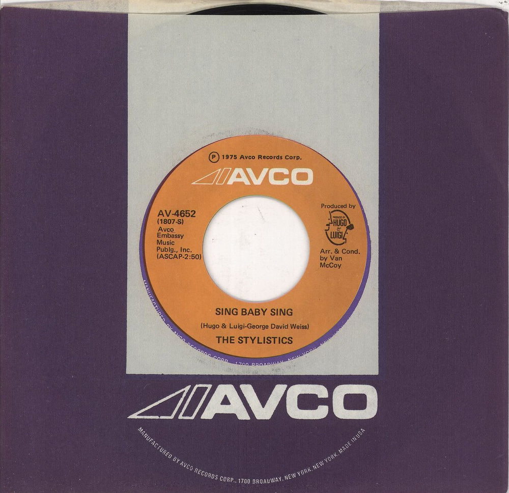 The Stylistics Sing Baby Sing US 7" vinyl single (7 inch record / 45) AV-4652