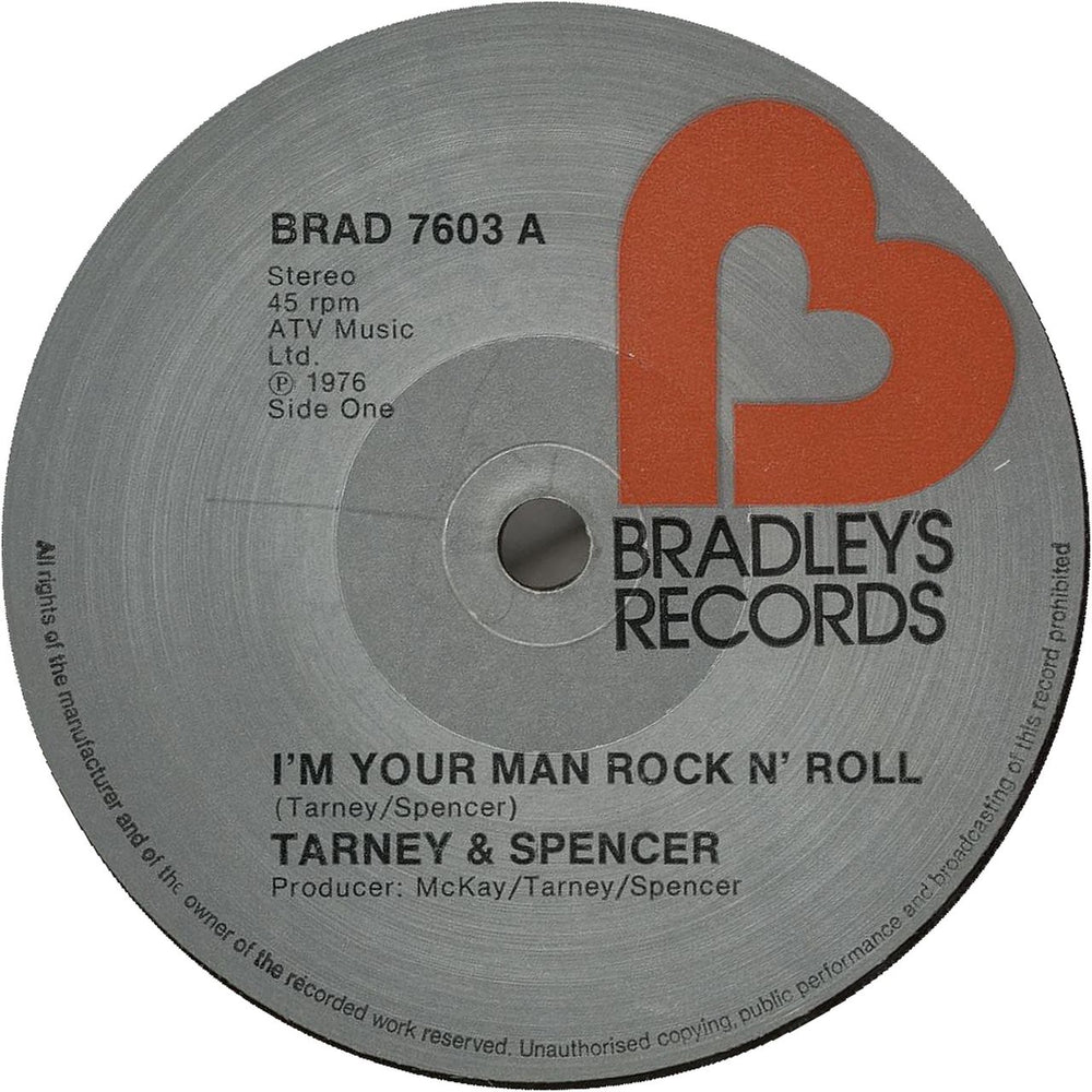 The Tarney Spencer Band I'm Your Man Rock N' Roll UK Promo 7" vinyl single (7 inch record / 45) BRAD7603