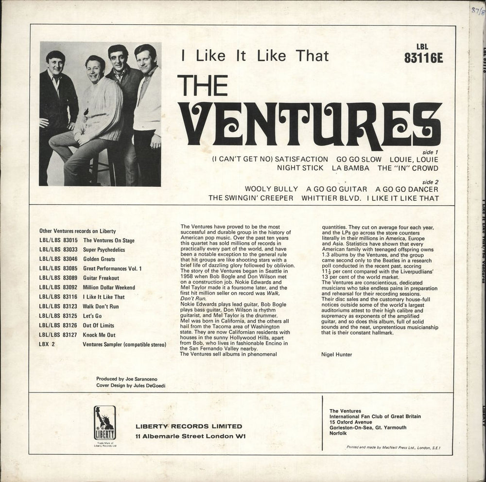 The Ventures I Like It Like That UK vinyl LP album (LP record)