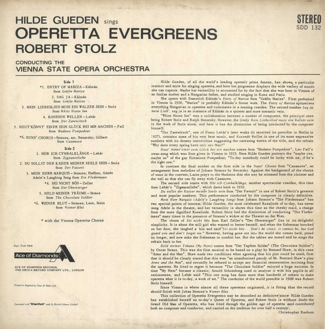 The Vienna State Orchestra Operetta Evergreens UK vinyl LP album (LP record)