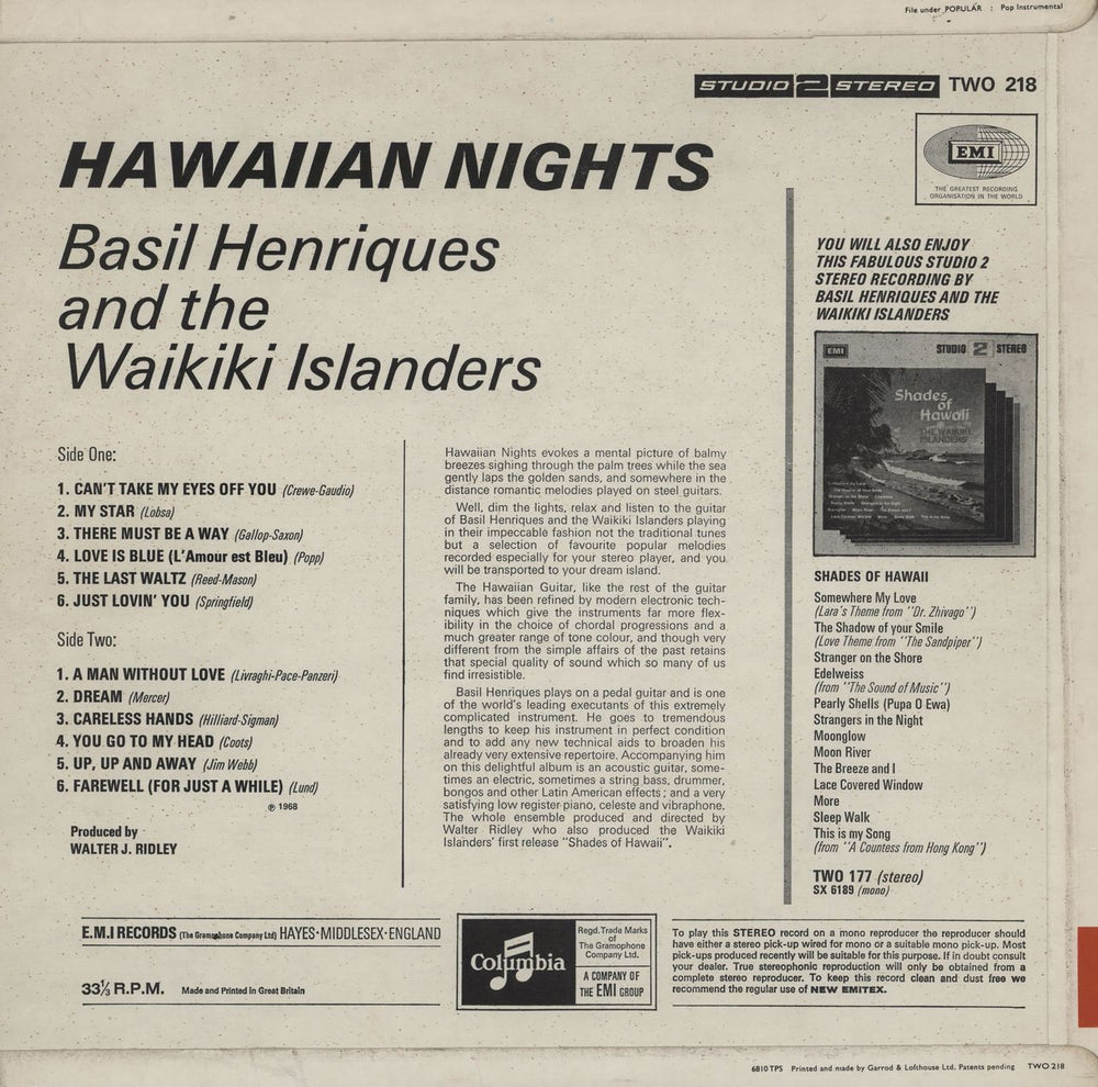 The Waikiki Islanders Hawaiian Nights UK vinyl LP album (LP record)