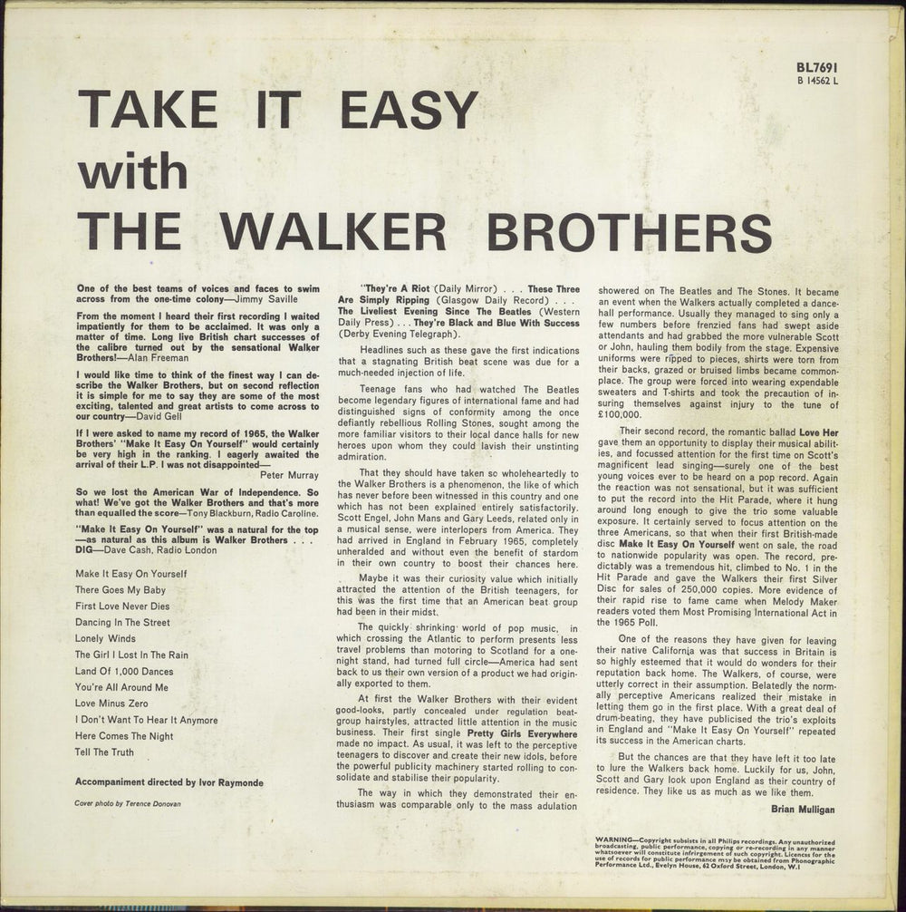 The Walker Brothers Take It Easy With The Walker Brothers UK vinyl LP album (LP record)