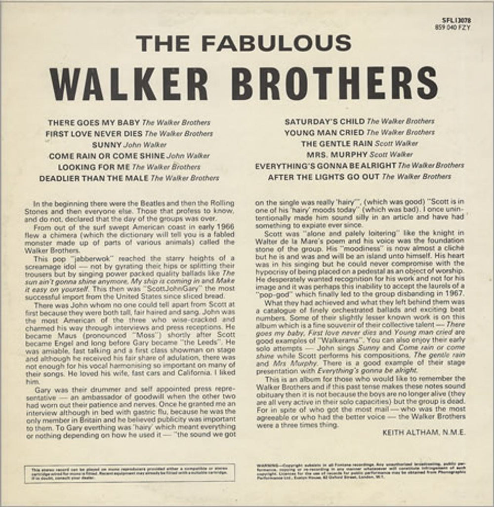 The Walker Brothers The Fabulous Walker Brothers UK vinyl LP album (LP record) TWBLPTH231524