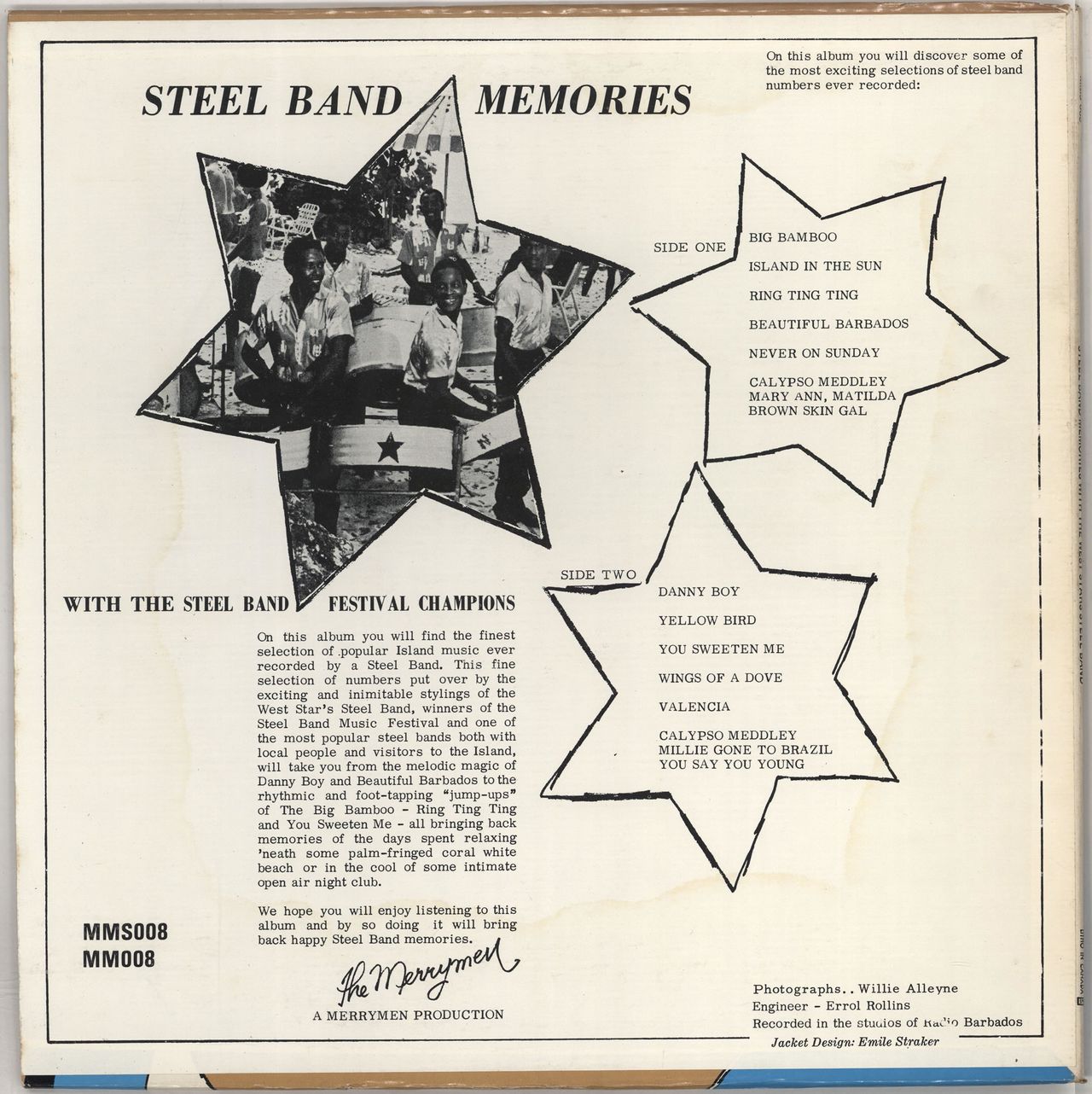The West Stars Steel Band Steel Band Memories Canadian vinyl LP album (LP record)
