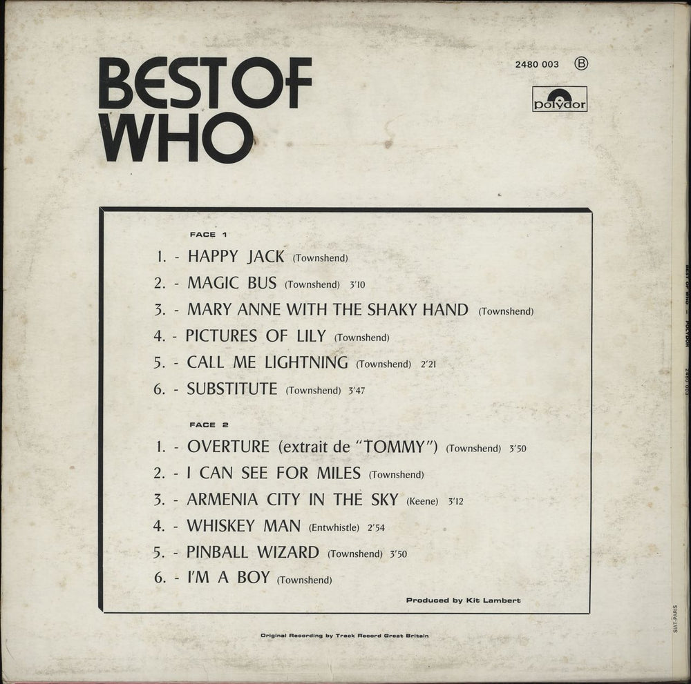 The Who Best Of Who French vinyl LP album (LP record) WHOLPBE758892