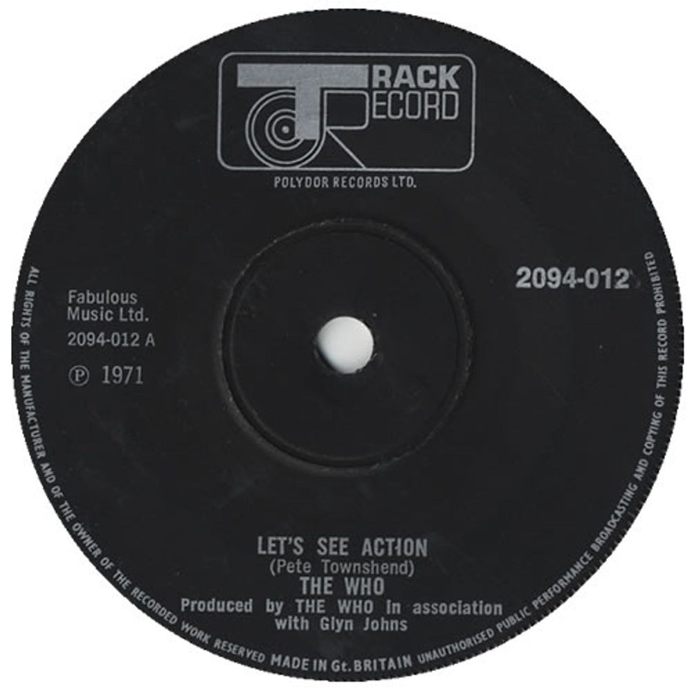 The Who Let's See Action - Solid UK 7" vinyl single (7 inch record / 45) 2094-012