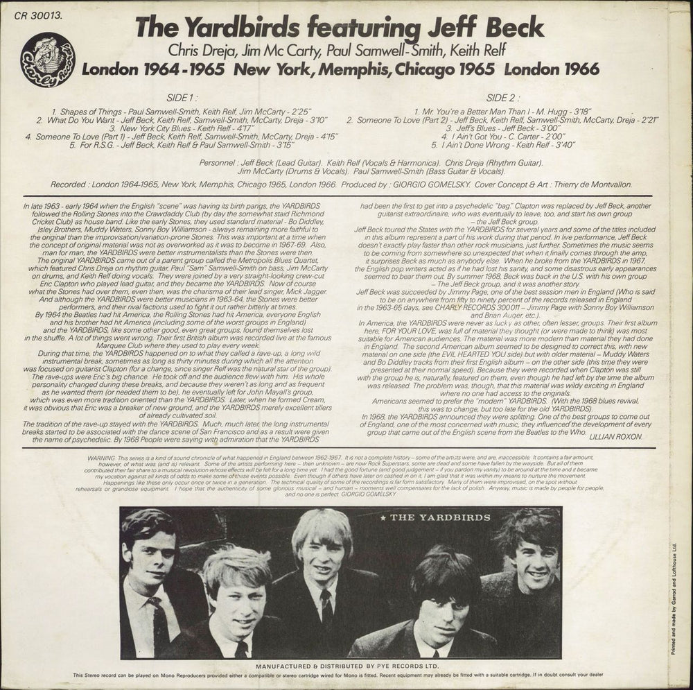 The Yardbirds The Yardbirds Featuring Jeff Beck UK vinyl LP album (LP record)