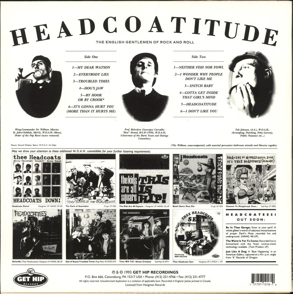 Thee Headcoats Headcoatitude US vinyl LP album (LP record) 751707101810