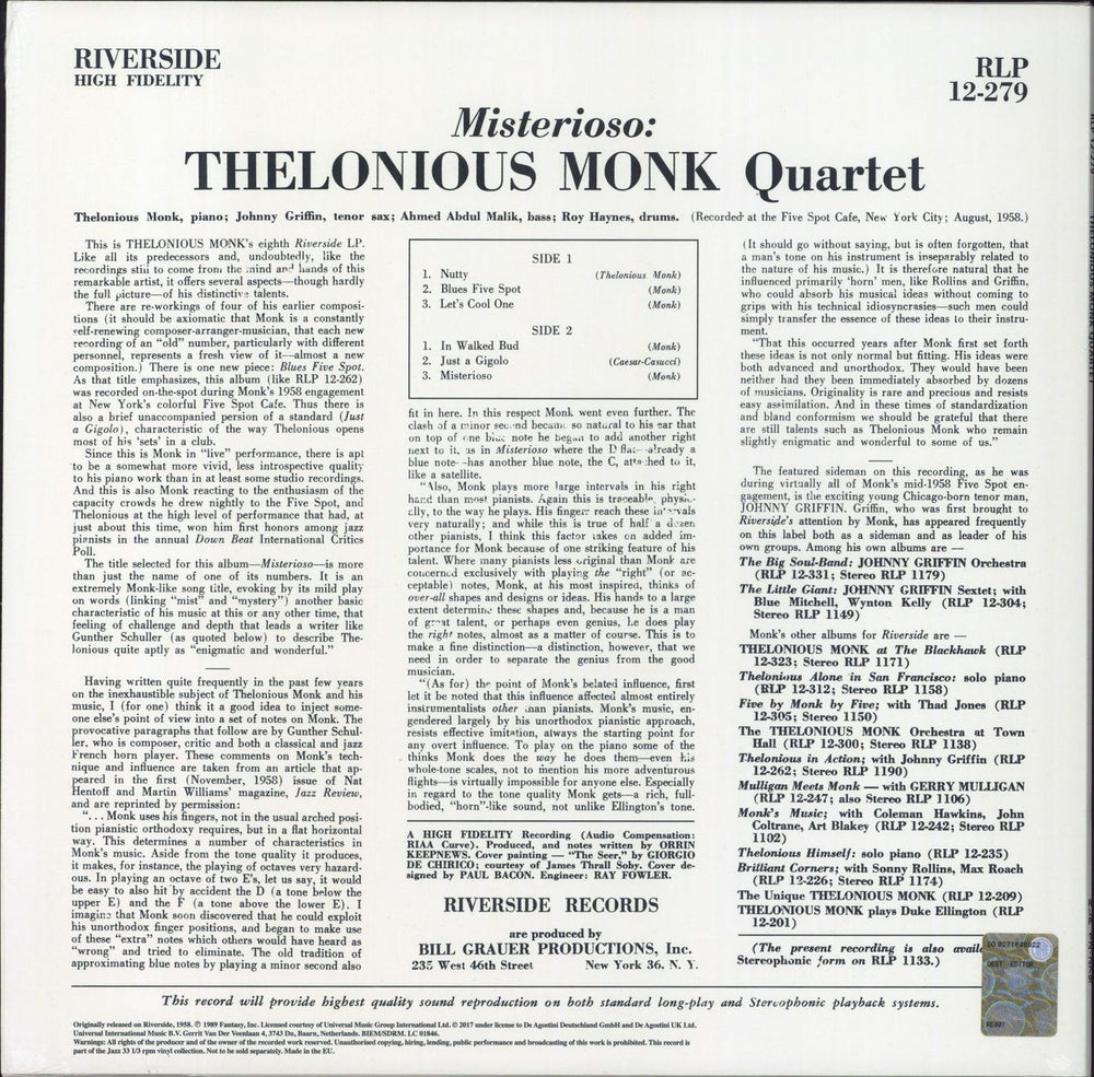 Thelonious Monk Misterioso - 180gm Vinyl - Sealed + Booklet UK vinyl LP album (LP record)